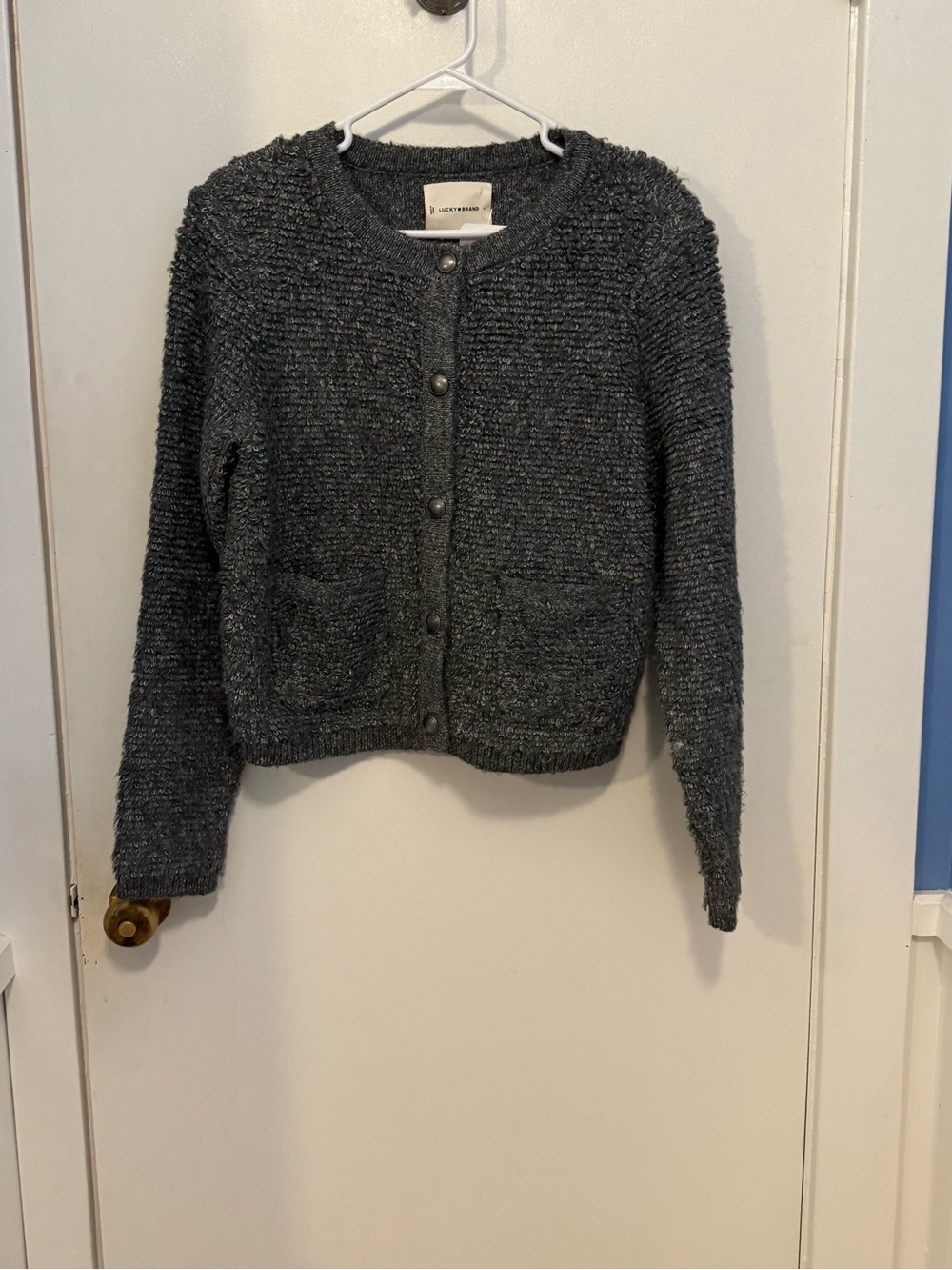 New Lucky Brand Dark Charcoal Button-Front Cardigan With Pockets Thick & Cozy